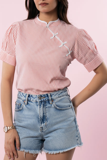 The Orient Top - Pink Gingham