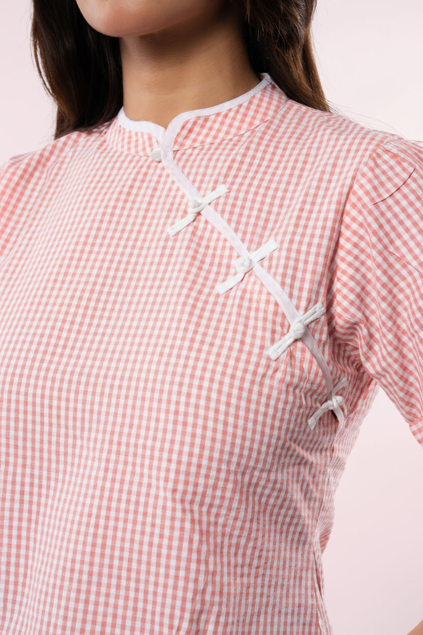 The Orient Top - Pink Gingham