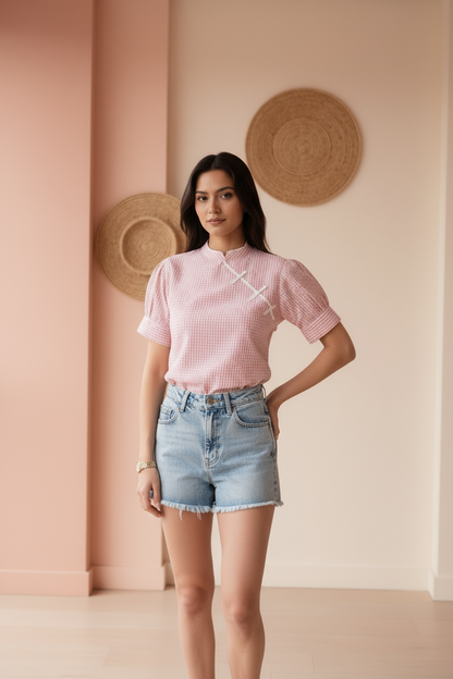 The Orient Top - Pink Gingham