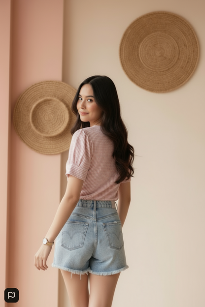 The Orient Top - Pink Gingham